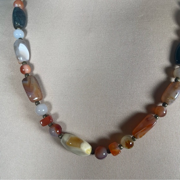 Handcrafted Mixed Agate & Chalcedony Necklace Natural Stone Beads Boho Jewelry - Picture 4 of 7